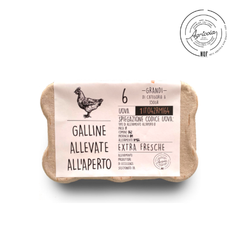 Uova fresche da gallina livornese "allevate all'aperto" Rete HQF Agricola  x 6 pz "Calib. Misto"